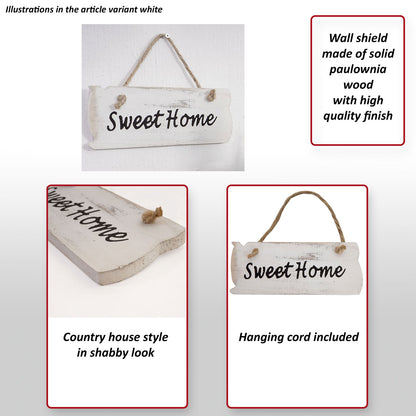 Wandbord Sweet Home, decoratief houten bord, shabby look 10x25x1cm ~ wit
