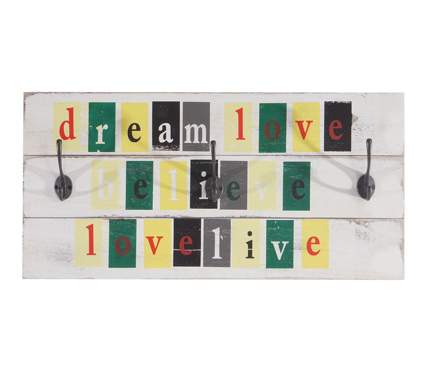 Wandkapstok Love-Life, kapstok paneel, shabby-look vintage met 3 haken 30x60cm