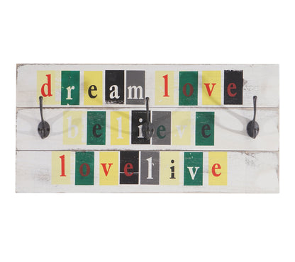 Wandkapstok Love-Life, kapstok paneel, shabby-look vintage met 3 haken 30x60cm