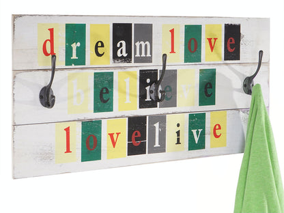 Wandkapstok Love-Life, kapstok paneel, shabby-look vintage met 3 haken 30x60cm