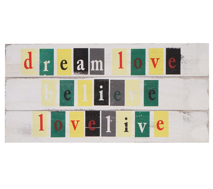 Wandbord Love-Life, houten decoratief bord, shabby-look vintage met 3 haken 30x60cm