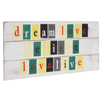 Wandbord Love-Life, houten decoratief bord, shabby-look vintage met 3 haken 30x60cm