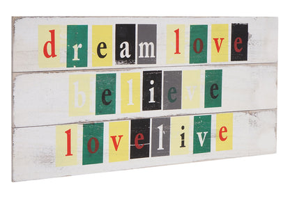 Wandbord Love-Life, houten decoratief bord, shabby-look vintage met 3 haken 30x60cm
