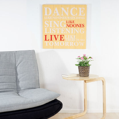 Wandbord Dance, decoratief houten bord, shabby-look vintage 60x60cm ~ geel