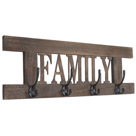 Wandkapstok MCW-C60 Familie, kapstok, kapstokpaneel, shabby look vintage 60x21cm ~ bruin, shabby