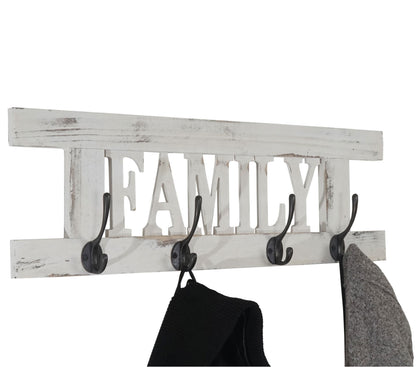Wandkapstok MCW-C60 Familie, kapstok, kapstokpaneel, shabby look vintage 60x21cm ~ wit, shabby