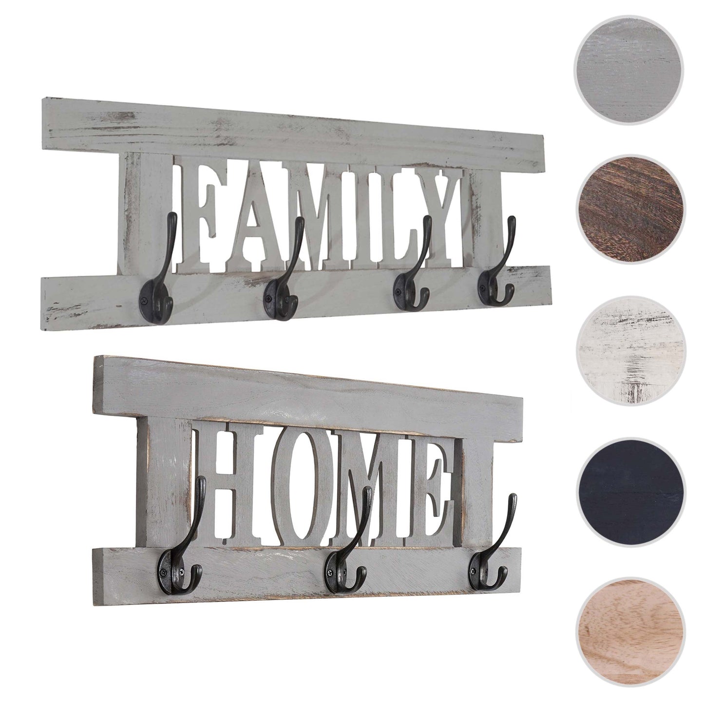 2-delige wandkapstokset MCW-C60 Home+Family kapstokpaneel, shabby look vintage ~ grijs, shabby