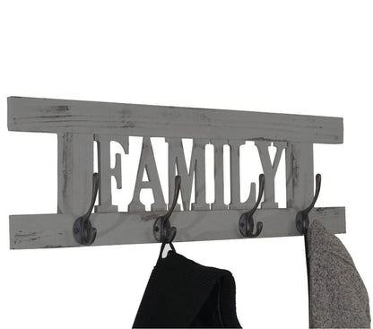 Wandkapstok MCW-C60 Familie, kapstok, kapstokpaneel, shabby look vintage 60x21cm ~ grijs, shabby