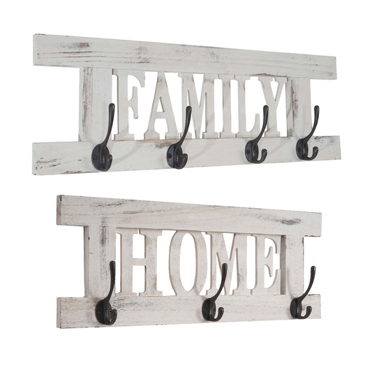 2-delige wandkapstokset MCW-C60 Home+Family kapstokpaneel, shabby look vintage ~ wit, shabby
