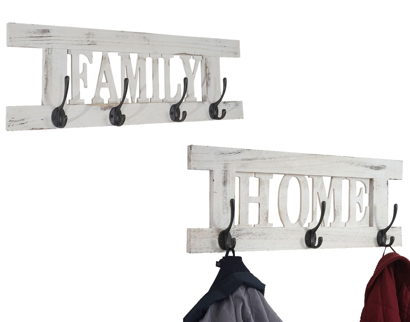 2-delige wandkapstokset MCW-C60 Home+Family kapstokpaneel, shabby look vintage ~ wit, shabby