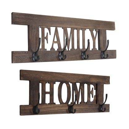 2-delige wandkapstokset MCW-C60 Home+Family kapstokpaneel, shabby look vintage ~ bruin, shabby
