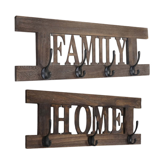 2-delige wandkapstokset MCW-C60 Home+Family kapstokpaneel, shabby look vintage ~ bruin, shabby