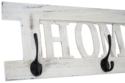 Wandkapstok MCW-C60 Home, kapstok, kapstokpaneel, shabby look vintage 55x21cm ~ wit, shabby