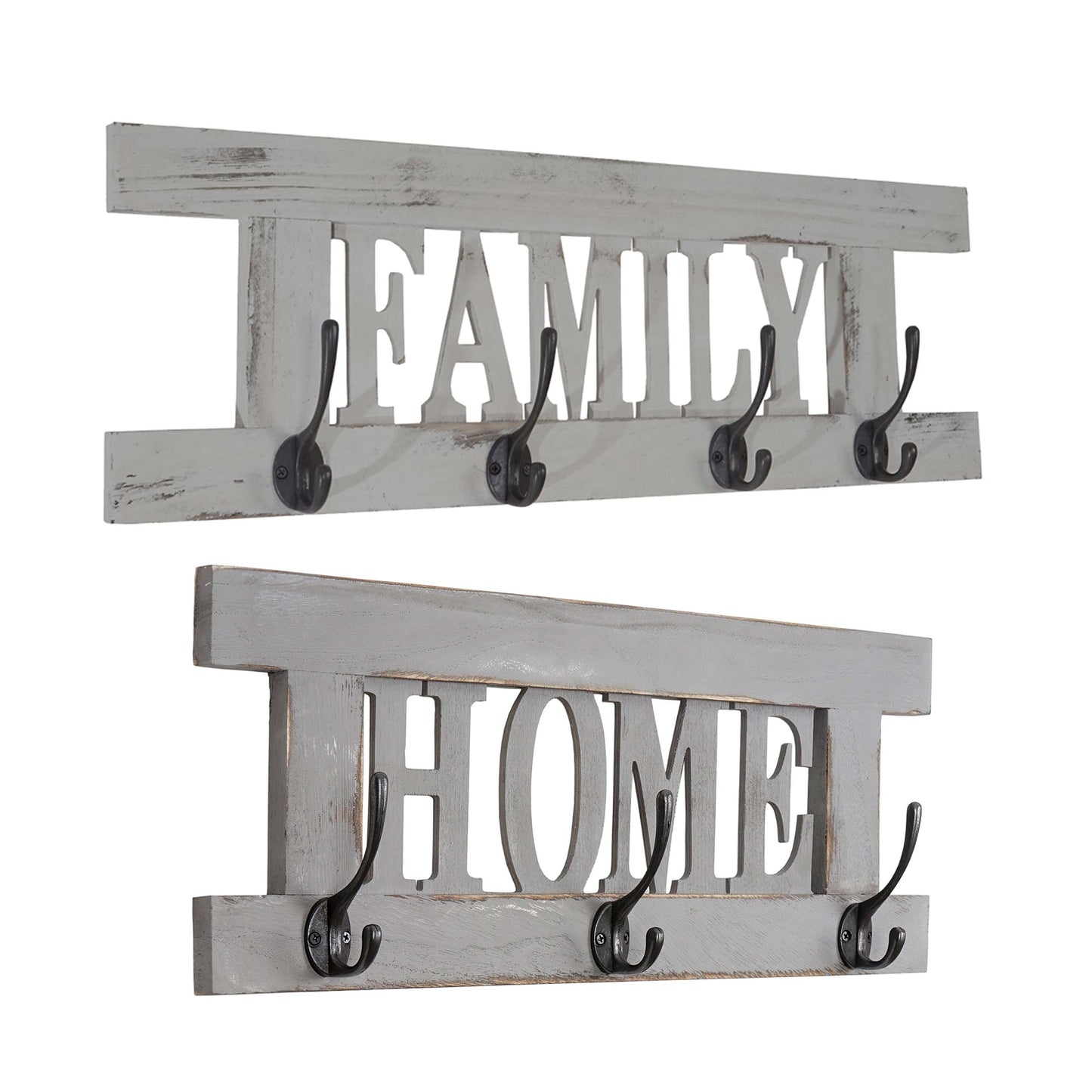 2-delige wandkapstokset MCW-C60 Home+Family kapstokpaneel, shabby look vintage ~ grijs, shabby