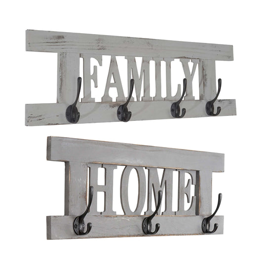 2-delige wandkapstokset MCW-C60 Home+Family kapstokpaneel, shabby look vintage ~ grijs, shabby