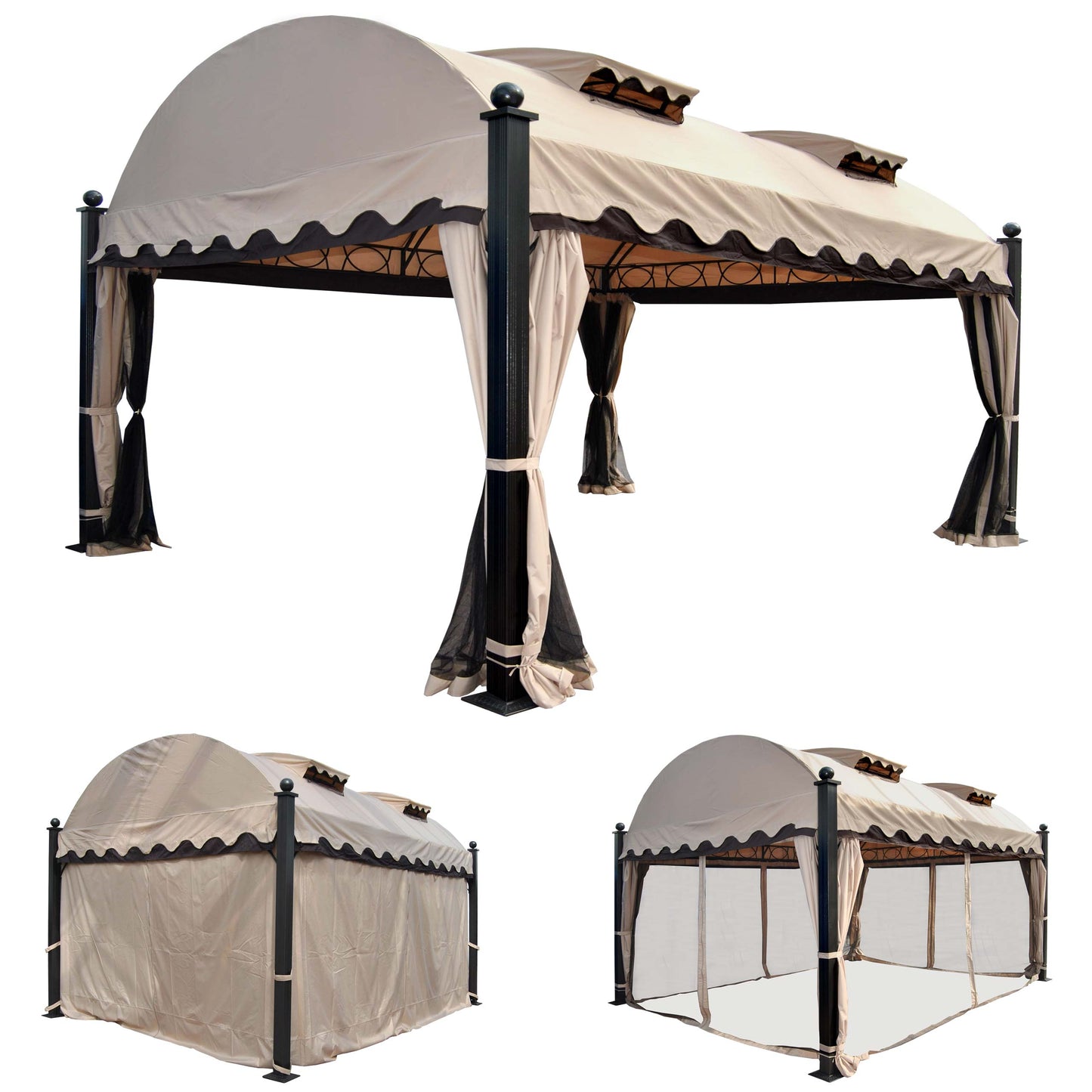 Pergola Daroca, tuinpaviljoen, 10cm luxe aluminium frame met zijwand + muggengaas 4,5x3,5m