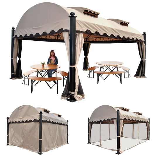 Pergola Daroca, tuinpaviljoen, 10cm luxe aluminium frame met zijwand + muggengaas 4,5x3,5m