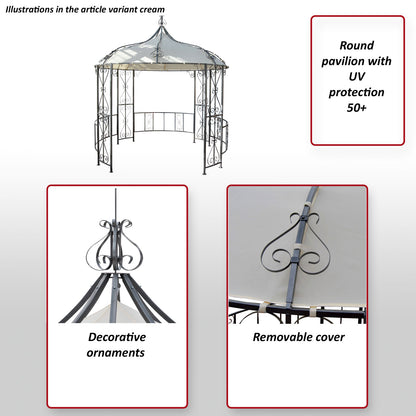 Pergola Almeria, rond tuinpaviljoen, stevig stalen frame Ø 3m ~ crème