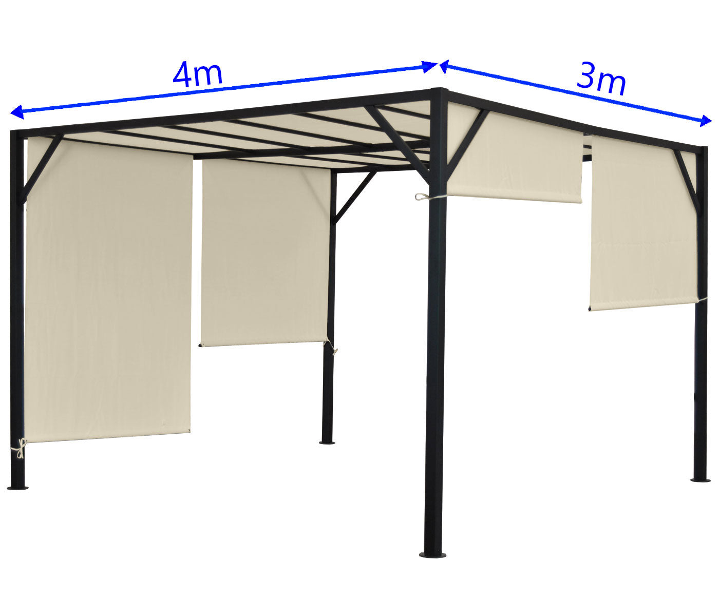 Pergola Baia, tuinpaviljoen terrasoverkapping, stevig 6cm stalen frame + schuifdak ~ 4x3m