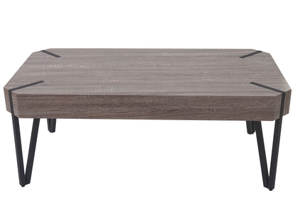 Kos T573 salontafel, woonkamertafel, 43x110x60cm MVG-gecertificeerd ~ Donker eiken, donker metalen poten