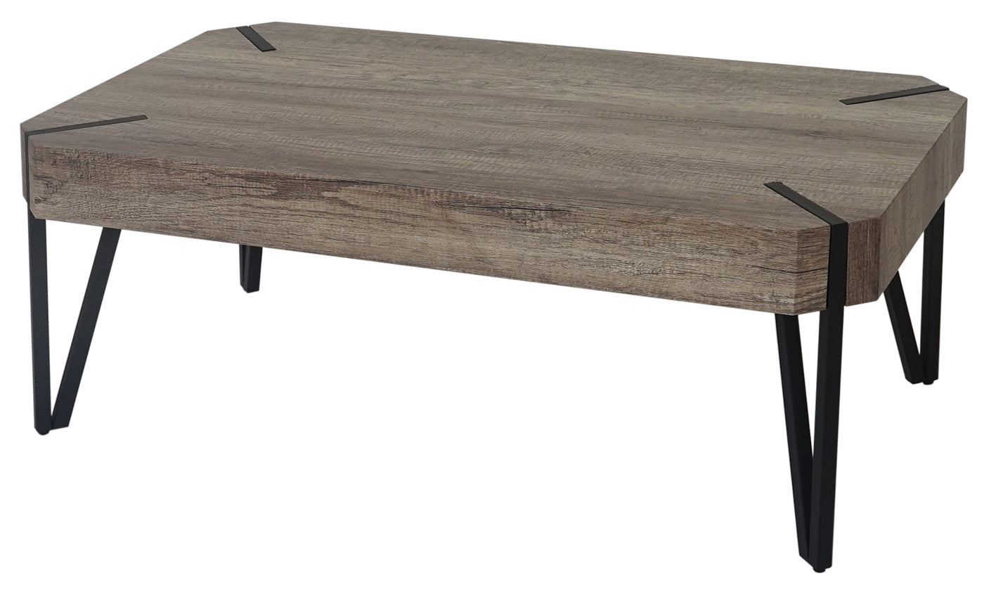 Kos T573 salontafel, woonkamertafel, 43x110x60cm MVG-gecertificeerd ~ wild eiken, donker metalen poten