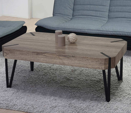 Kos T573 salontafel, woonkamertafel, 43x110x60cm MVG-gecertificeerd ~ wild eiken, donker metalen poten