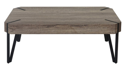 Kos T573 salontafel, woonkamertafel, 43x110x60cm MVG-gecertificeerd ~ wild eiken, donker metalen poten