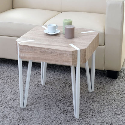 Kos T574 salontafel, bijzettafel, 52x50x50cm MVG-gecertificeerd ~ eiken, lichtgekleurde metalen poten