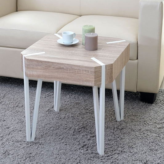 Kos T574 salontafel, bijzettafel, 52x50x50cm MVG-gecertificeerd ~ eiken, lichtgekleurde metalen poten