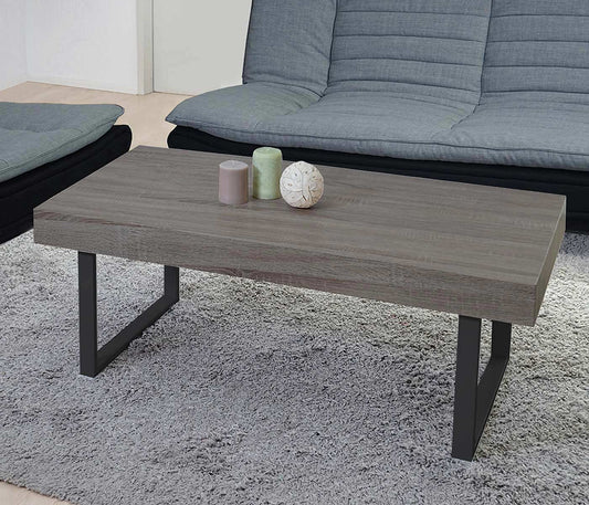 Kos T576 salontafel, woonkamertafel, 40x110x60cm MVG-gecertificeerd ~ Donker eiken, donker metalen poten