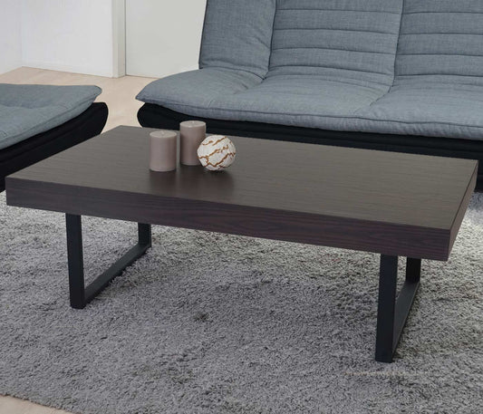 Salontafel Kos T576, woonkamertafel 40x110x60cm MVG-gecertificeerd ~ Wengé, donkere metalen poten