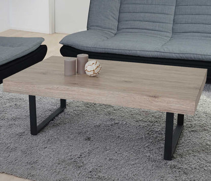 Salontafel Kos T576, woonkamertafel 40x110x60cm MVG-gecertificeerd ~ San Remo, donkere metalen poten
