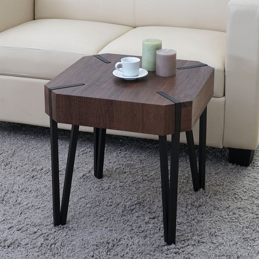Kos T574 salontafel, bijzettafel, 52x50x50cm MVG-gecertificeerd ~ Bruin eiken, donker metalen poten