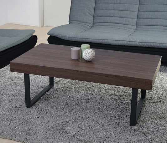 Kos T576 salontafel, woonkamertafel, 40x110x60cm MVG-gecertificeerd ~ Bruin eiken, donker metalen poten