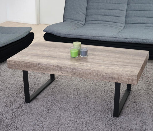 Kos T576 salontafel, woonkamertafel, 40x110x60cm MVG-gecertificeerd ~ wild eiken, donker metalen poten