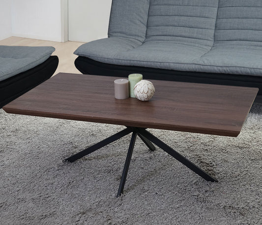 Kos T577 salontafel, woonkamertafel, 40x110x60cm MVG-gecertificeerd ~ Bruin eiken, donker metalen poten