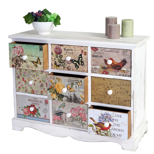 Venlo ladekast, shabby-look, vintage, 9 laden 60x79x30cm