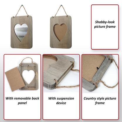 Set van 5 fotolijsten Wels, fotolijst houten lijst muur lijst set, shabby look landhuis, hart