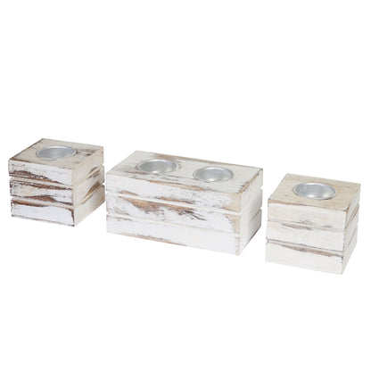 2-1-1 Set waxinelichthouder Leuca, waxinelichthouder, shabby-look vintage ~ wit