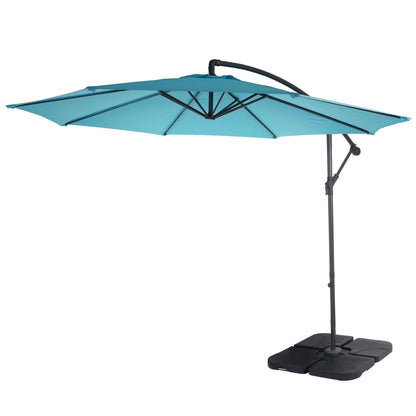 Acerra zweefparasol, parasol, Ø 3m kantelbaar, polyester/staal 11kg ~ turquoise-blauw met voet
