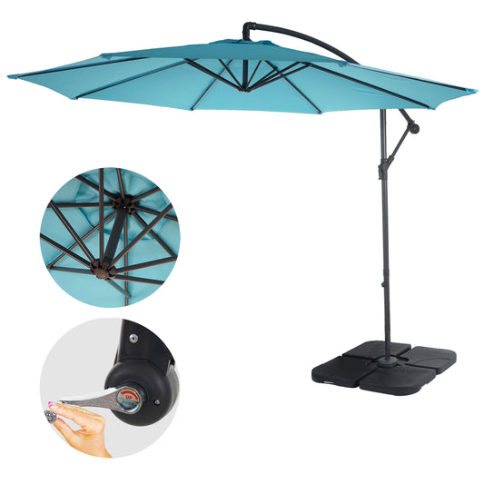 Acerra zweefparasol, parasol, Ø 3m kantelbaar, polyester/staal 11kg ~ turquoise-blauw met voet