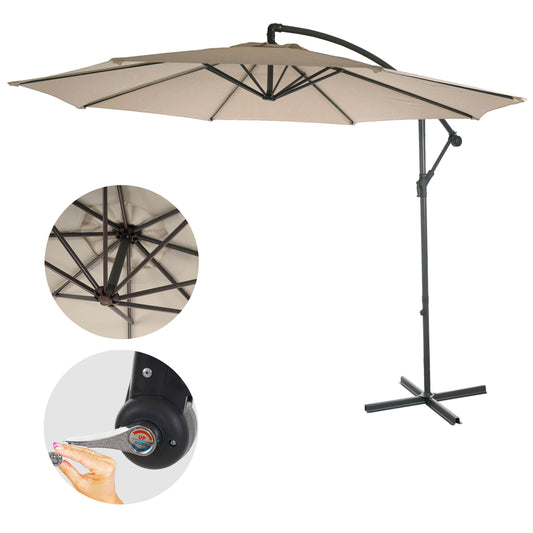 Acerra zweefparasol, parasol, Ø 3m kantelbaar, polyester/staal 11kg ~ zand-beige zonder voet