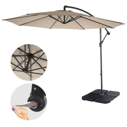 Acerra zweefparasol, parasol, Ø 3m kantelbaar, polyester/staal 11kg ~ zand-beige met voet