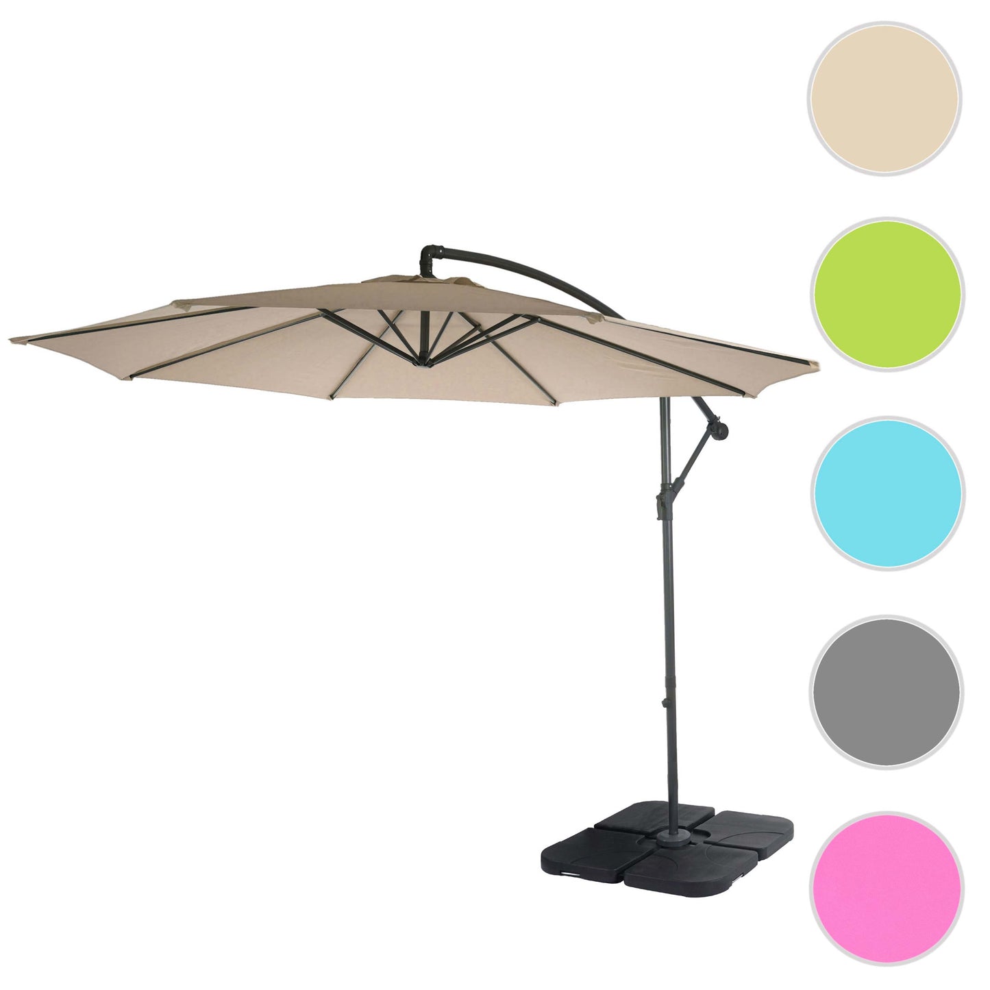 Acerra zweefparasol, parasol, Ø 3m kantelbaar, polyester/staal 11kg ~ zand-beige met voet