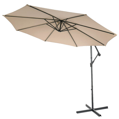 Acerra zweefparasol, parasol, Ø 3m kantelbaar, polyester/staal 11kg ~ zand-beige met voet