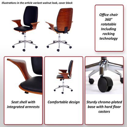 Bureaustoel MCW-C54, directiedraaistoel, gebogen hout kunstleer ~ walnoot look, grijze bekleding