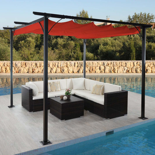 Pergola MCW-C42, tuinpaviljoen, stevig 6cm frame + schuifdak ~ 3,5x3,5m terracotta