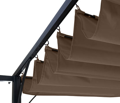 Pergola MCW-C42, tuinpaviljoen, stevig 6cm frame + schuifdak ~ 3,5x3,5m taupe-bruin