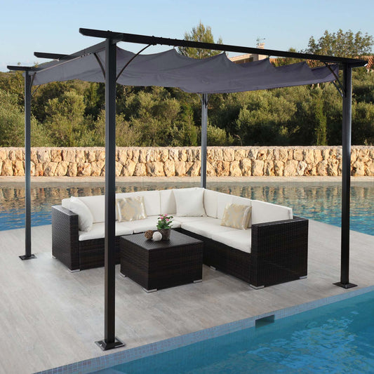 Pergola MCW-C42, tuinpaviljoen, stevig 6cm frame + schuifdak ~ 3,5x3,5m grijs