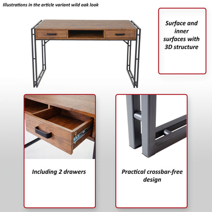 Bureau MCW-A27, bureau computer computer, 122x70cm 3D structuur ~ wilde eik look